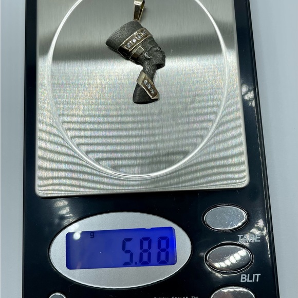 Vintage Unique Carved Pyrite 14k Gold CZ Nefertiti Pendant/Charm - Picture 5 of 14